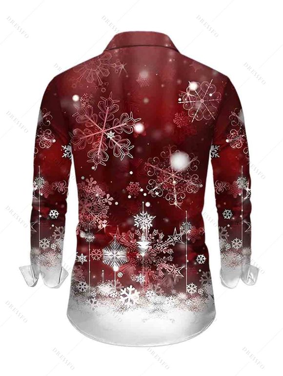 Christmas Couple Outfit Ombre Snowflake Print Foldover Off the Shoulder Bell Sleeve Bodycon Dress and Long Sleeve Shirt Holiday Set - Rouge Vineux S | US 4