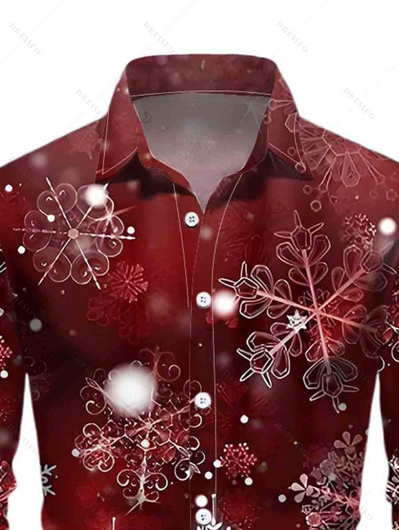 Christmas Couple Outfit Ombre Snowflake Print Foldover Off the Shoulder Bell Sleeve Bodycon Dress and Long Sleeve Shirt Holiday Set - Rouge Vineux S | US 4