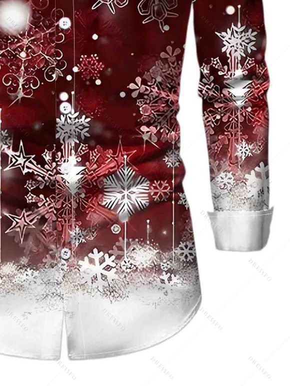 Christmas Couple Outfit Ombre Snowflake Print Foldover Off the Shoulder Bell Sleeve Bodycon Dress and Long Sleeve Shirt Holiday Set - Rouge Vineux S | US 4