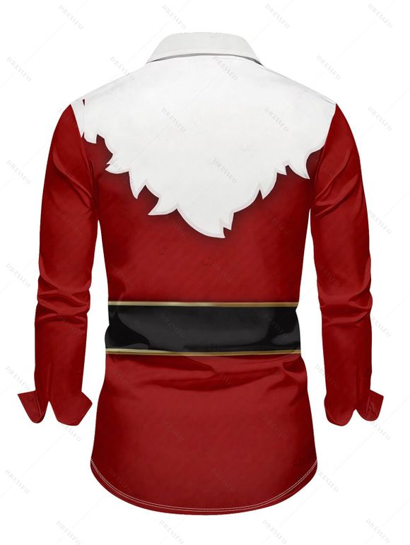 Christmas Couple Outfit Colorblock 3D Print Foldover Off the Shoulder Bell Sleeve Bodycon Dress and Long Sleeve Shirt Holiday Set - Rouge Vineux S | US 4