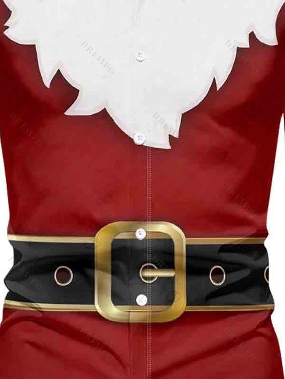 Christmas Couple Outfit Colorblock 3D Print Foldover Off the Shoulder Bell Sleeve Bodycon Dress and Long Sleeve Shirt Holiday Set - Rouge Vineux S | US 4