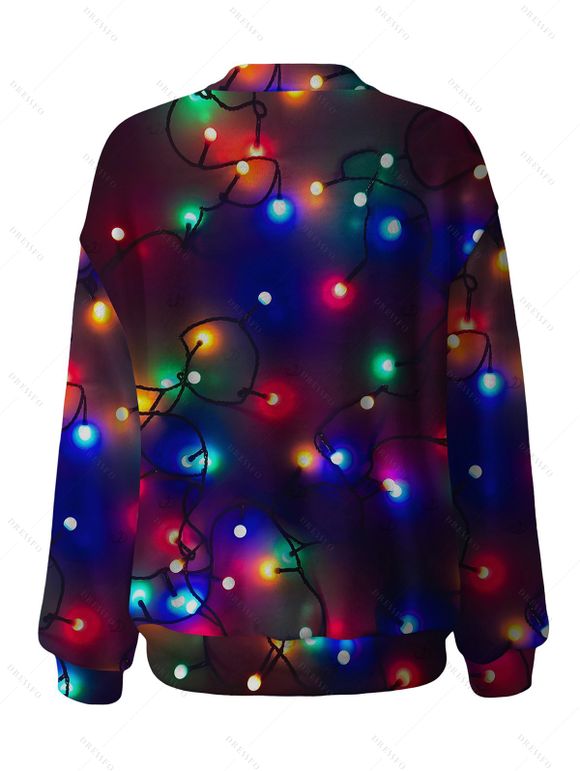 Christmas Party Cardigan Coat Colored Light Chains Print Button Up Long Sleeve Holiday Top - Noir S | US 4