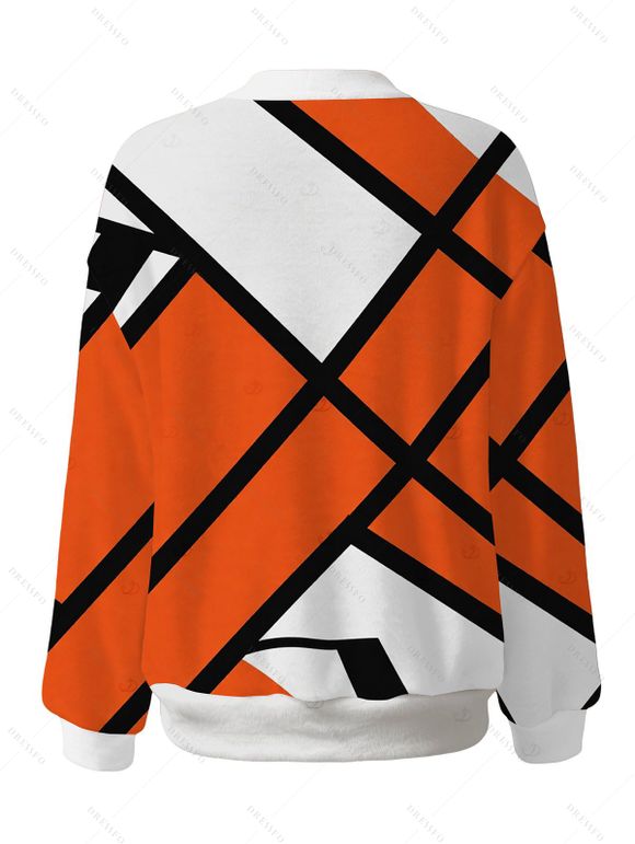 Vacation Cardigan Coat Colorblock Geometric Print V Neck Button Up Long Sleeve Top - Orange M | US 6