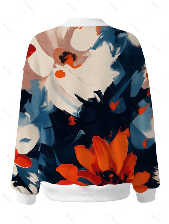 Vacation Cardigan Coat Watercolor Floral Print V Neck Button Up Long Sleeve Top - multicolor M | US 6