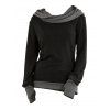 Winter Top Colorblock Cowl Neck Thumb Hole Cuff Fitted Waist Long Sleeve Top - Noir S | US 4