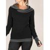 Winter Top Colorblock Cowl Neck Thumb Hole Cuff Fitted Waist Long Sleeve Top - Noir S | US 4
