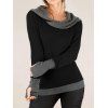 Winter Top Colorblock Cowl Neck Thumb Hole Cuff Fitted Waist Long Sleeve Top - Noir L | US 8-10