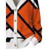 Vacation Cardigan Coat Colorblock Geometric Print V Neck Button Up Long Sleeve Top - Orange L | US 8-10