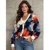 Vacation Cardigan Coat Watercolor Floral Print V Neck Button Up Long Sleeve Top - multicolor L | US 8-10