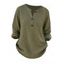 Winter Sweater Solid Color Hollow Out Henley Neck Curved Hem Long Sleeve Knit Top - Vert Armée M | US 6