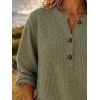 Winter Sweater Solid Color Hollow Out Henley Neck Curved Hem Long Sleeve Knit Top - Vert Armée S | US 4