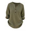 Winter Sweater Solid Color Hollow Out Henley Neck Curved Hem Long Sleeve Knit Top - Vert Armée XXL | US 14