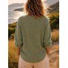 Winter Sweater Solid Color Hollow Out Henley Neck Curved Hem Long Sleeve Knit Top - Vert Armée XL | US 12