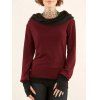 Winter Top Colorblock Cowl Neck Thumb Hole Cuff Fitted Waist Long Sleeve Top - Rouge Vineux L | US 8-10