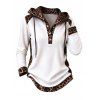Vintage Hoodie Top Leopard Print Panel Textured Hooded Drawstring Long Sleeve Knitted Top - Blanc S | US 4