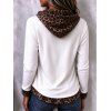 Vintage Hoodie Top Leopard Print Panel Textured Hooded Drawstring Long Sleeve Knitted Top - Blanc M | US 6