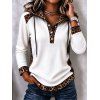 Vintage Hoodie Top Leopard Print Panel Textured Hooded Drawstring Long Sleeve Knitted Top - Blanc XL | US 12