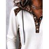 Vintage Hoodie Top Leopard Print Panel Textured Hooded Drawstring Long Sleeve Knitted Top - Blanc XL | US 12