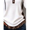 Vintage Hoodie Top Leopard Print Panel Textured Hooded Drawstring Long Sleeve Knitted Top - Blanc L | US 8-10