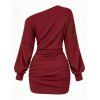 Elegant Dress Colorblock Rivet Skew Neck Ruched Bodycon Mini Dress - Rouge Vineux XXL | US 14