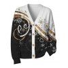 Christmas Cardigan Coat Colorblock Snowflake Scroll Print Button Up Long Sleeve Holiday Top - Noir XXL | US 14
