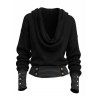Vintage Western Style Knitted Top Cowl Neck Draped Striped Cuff Metal Decor Pullover Top - Noir M | US 6