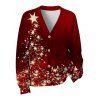 Christmas Cardigan Coat Ombre Gold Star Polka Dots Print V Neck Button Up Long Sleeve Holiday Top - Rouge Vineux M | US 6