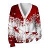 Christmas Cardigan Coat Colorblock Elk Sleigh Snowflake Print Button Up Long Sleeve Holiday Top - Rouge Vineux XXL | US 14