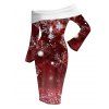 Christmas Dress Ombre Snowflake Print Foldover Off the Shoulder Bell Sleeve Bodycon Holiday Dress - Rouge Vineux M | US 6