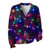 Christmas Party Cardigan Coat Colored Light Chains Print Button Up Long Sleeve Holiday Top - Noir S | US 4