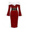 Christmas Party Dress Colorblock 3D Print Foldover Off the Shoulder Bell Sleeve Bodycon Holiday Dress - Rouge Vineux XXL | US 14