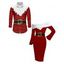 Christmas Couple Outfit Colorblock 3D Print Foldover Off the Shoulder Bell Sleeve Bodycon Dress and Long Sleeve Shirt Holiday Set - Rouge Vineux S | US 4