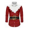 Christmas Couple Outfit Colorblock 3D Print Foldover Off the Shoulder Bell Sleeve Bodycon Dress and Long Sleeve Shirt Holiday Set - Rouge Vineux S | US 4