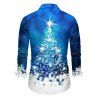 Holiday Couple Outfit Christmas Tree Star Snowflake Print Foldover Off the Shoulder Bell Sleeve Bodycon Dress and Long Sleeve Shirt Set - Bleu S | US 4