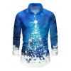 Holiday Couple Outfit Christmas Tree Star Snowflake Print Foldover Off the Shoulder Bell Sleeve Bodycon Dress and Long Sleeve Shirt Set - Bleu S | US 4