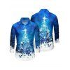 Holiday Couple Outfit Christmas Tree Star Snowflake Print Foldover Off the Shoulder Bell Sleeve Bodycon Dress and Long Sleeve Shirt Set - Bleu S | US 4