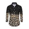 Vintage Couple Outfit Ombre Leopard Sequined Print Foldover Off the Shoulder Bell Sleeve Bodycon Dress and Long Sleeve Shirt Set - Noir S | US 4
