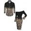 Vintage Couple Outfit Ombre Leopard Sequined Print Foldover Off the Shoulder Bell Sleeve Bodycon Dress and Long Sleeve Shirt Set - Noir S | US 4