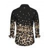 Vintage Couple Outfit Ombre Leopard Sequined Print Foldover Off the Shoulder Bell Sleeve Bodycon Dress and Long Sleeve Shirt Set - Noir S | US 4