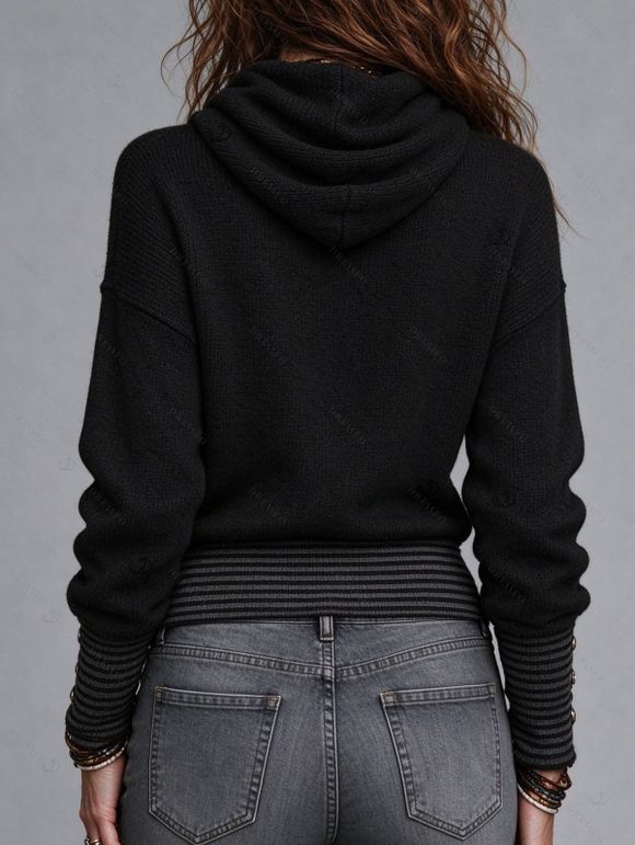 Daily Women Outfit Cowl Neck Draped Striped Cuff Metal Decor Pullover Knitted Top and Grommet Buckle Leggings Set - Noir S | US 4