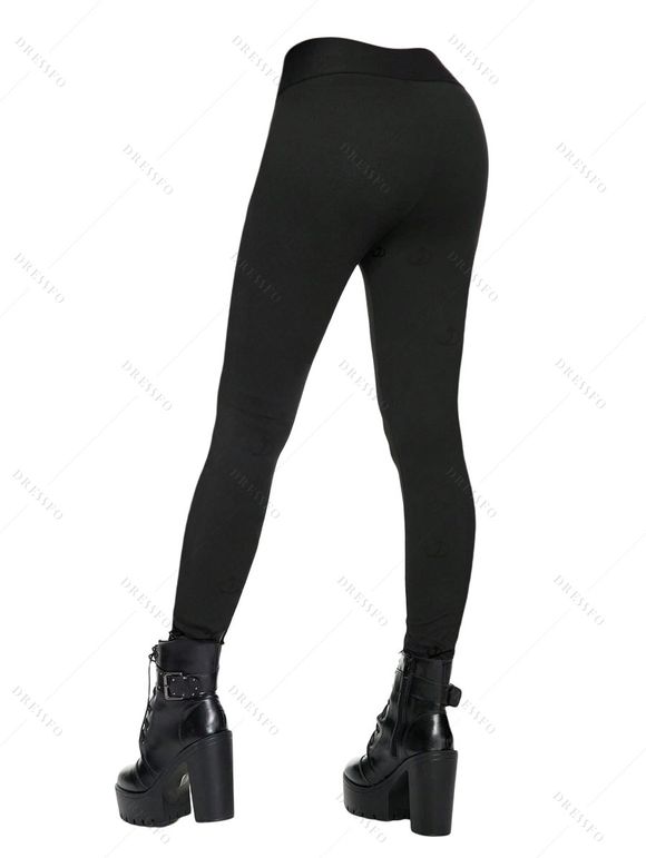 Daily Women Outfit Solid Color Draped Cold Shoulder Buckle Strap Knitted Top and Grommet Rivet Skinny Pants Set - Café profond S | US 4