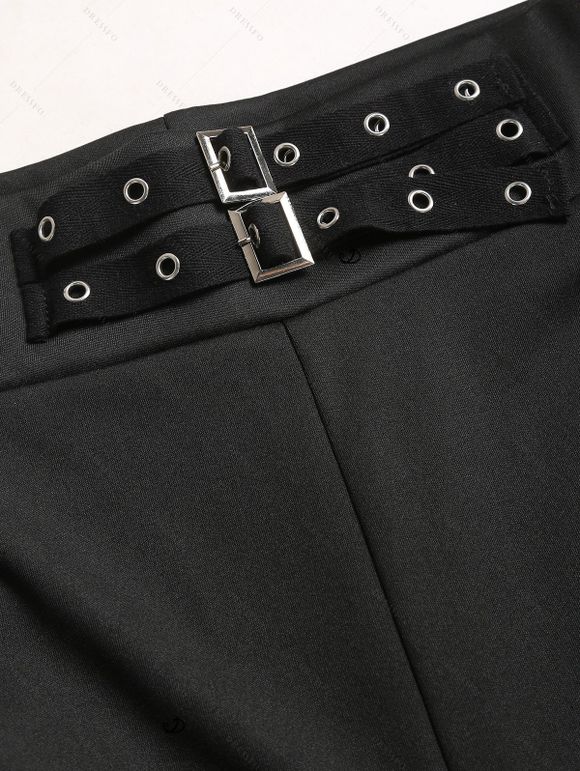 Daily Women Outfit Solid Color Draped Cold Shoulder Buckle Strap Knitted Top and Grommet Rivet Skinny Pants Set - Café profond S | US 4