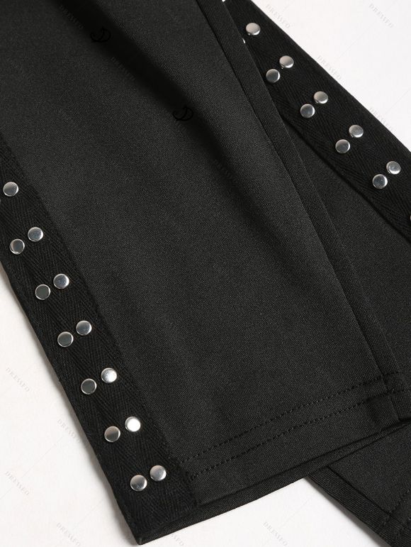 Daily Women Outfit Solid Color Draped Cold Shoulder Buckle Strap Knitted Top and Grommet Rivet Skinny Pants Set - Café profond S | US 4