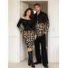 Vintage Couple Outfit Ombre Leopard Sequined Print Foldover Off the Shoulder Bell Sleeve Bodycon Dress and Long Sleeve Shirt Set