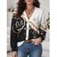 Christmas Cardigan Coat Colorblock Snowflake Scroll Print Button Up Long Sleeve Holiday Top - Noir XXL | US 14