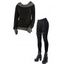 Daily Women Outfit Colorblock Cowl Neck Thumb Hole Cuff Fitted Waist Top and Grommet Buckle Skinny Leggings Set - Rouge Vineux S | US 4