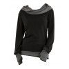 Daily Women Outfit Colorblock Cowl Neck Thumb Hole Cuff Fitted Waist Top and Grommet Buckle Skinny Leggings Set - Noir S | US 4