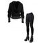 Daily Women Outfit Cowl Neck Draped Striped Cuff Metal Decor Pullover Knitted Top and Grommet Buckle Leggings Set - Noir S | US 4