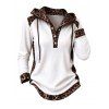 Daily Women Outfit Leopard Print Panel Texture Drawstring Long Sleeve Knitted Hoodie Top and Lace Up Pockets Demin Flare Jeans Set - Blanc S | US 4