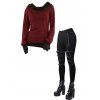 Daily Women Outfit Colorblock Cowl Neck Thumb Hole Cuff Fitted Waist Top and Grommet Buckle Skinny Leggings Set - Rouge Vineux S | US 4